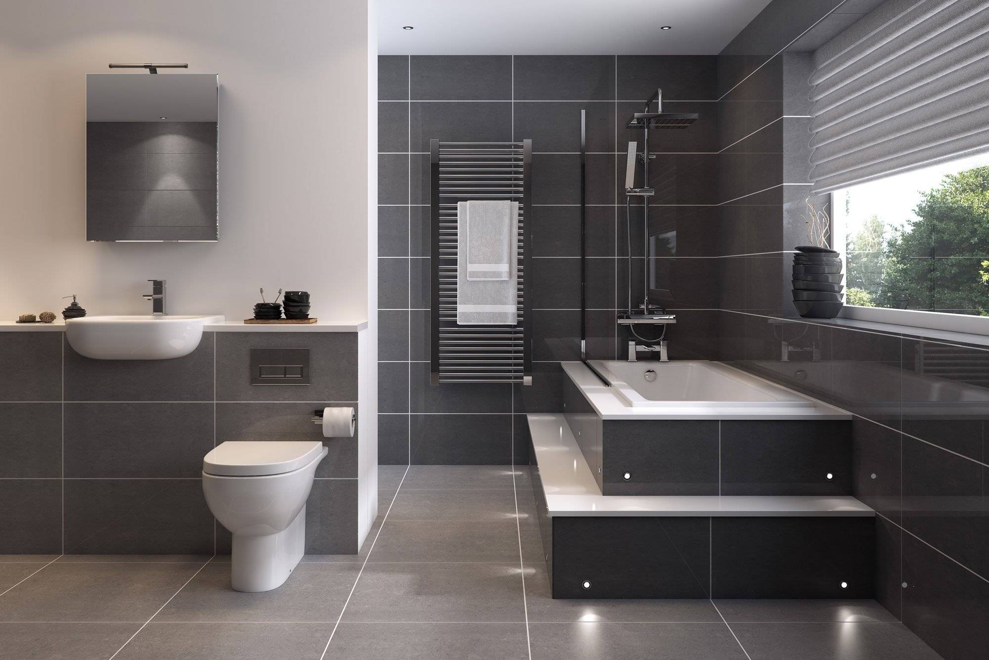 Ванная комната в серых тонах - реальные фото интерьеров, дизайн