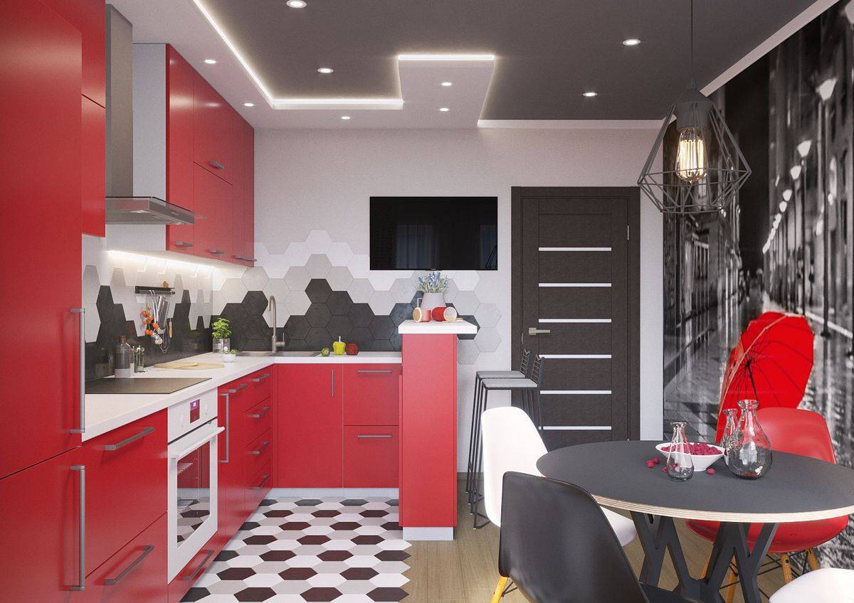 Дизайн кухни в красно-черном цвете: идей для дизайна, как подобрать мебель, обои и аксессуары, фото