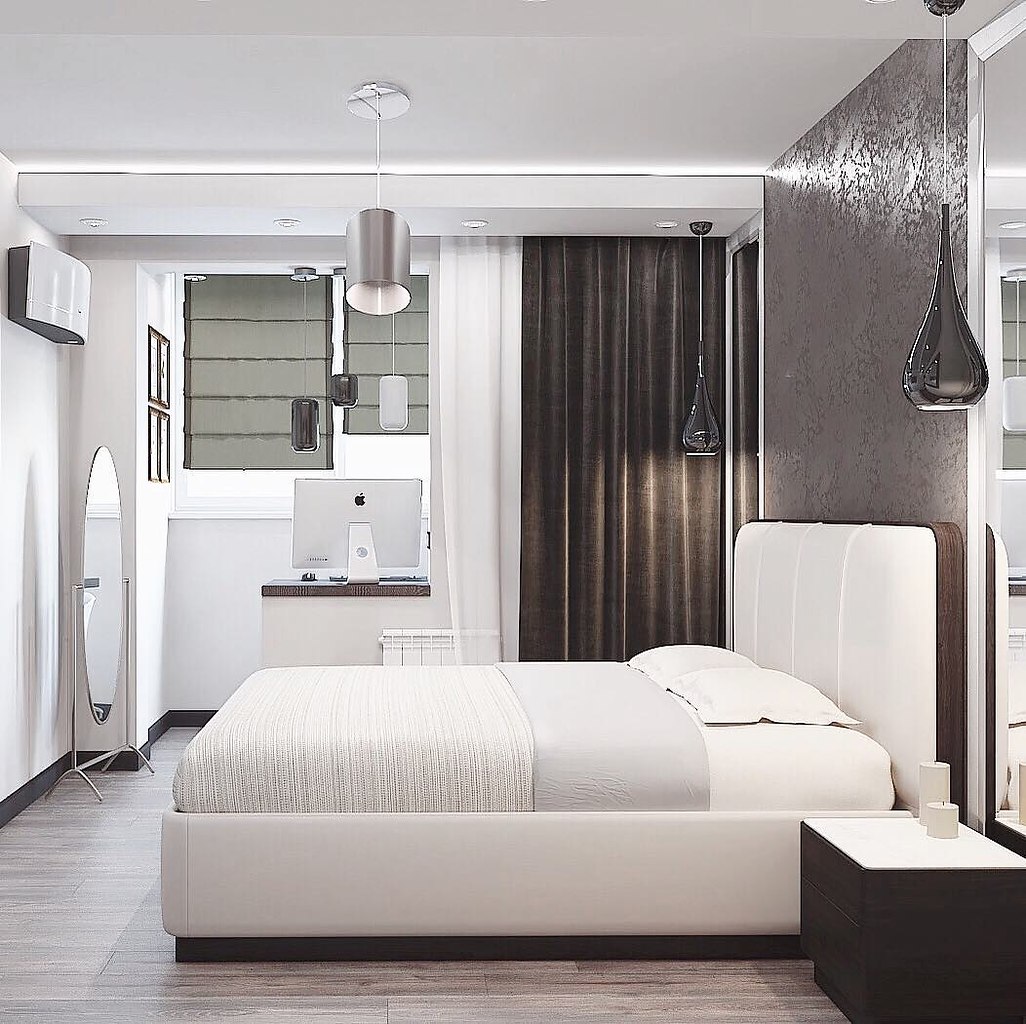 Дизайн спальни с балконом: прямоугольной, маленькой, современной, особенности планировки, с окном, оформление интерьера с фото