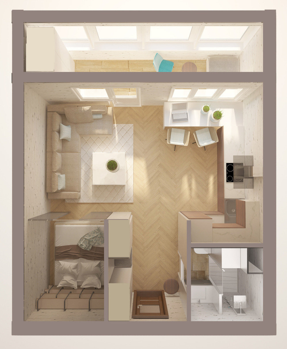 Дизайн однокомнатной хрущёвки: 75 идей перепланировки квартиры