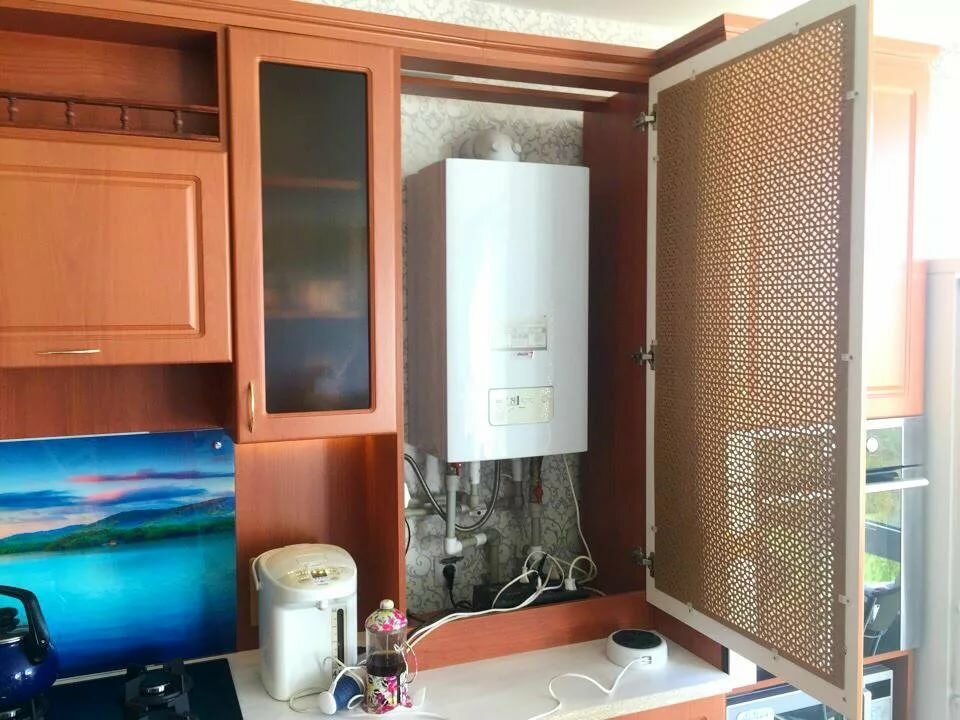 Как спрятать газовый котел на кухне в шкаф и гарнитур: идеи с фото