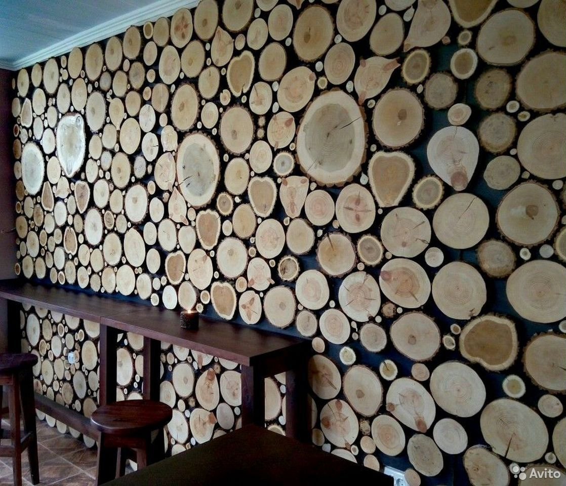 Отделка спилами дерева для создания неповторимого декора в интерьере дома, с фото