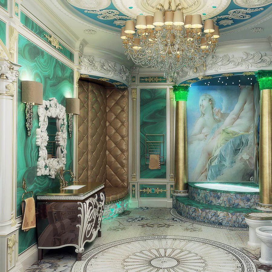 Роскошная ванная в вычурном стиле барокко