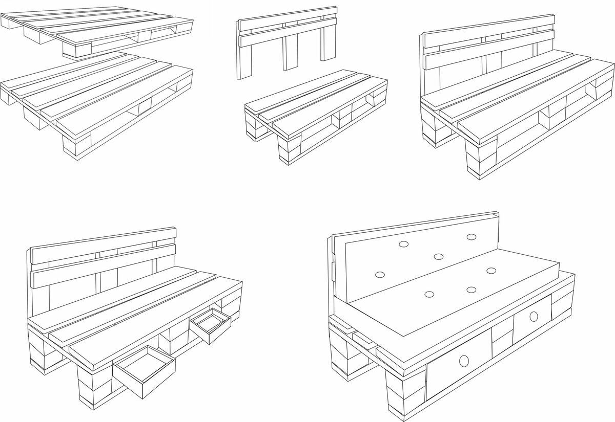 Лавка из поддонов со спинкой чертежи