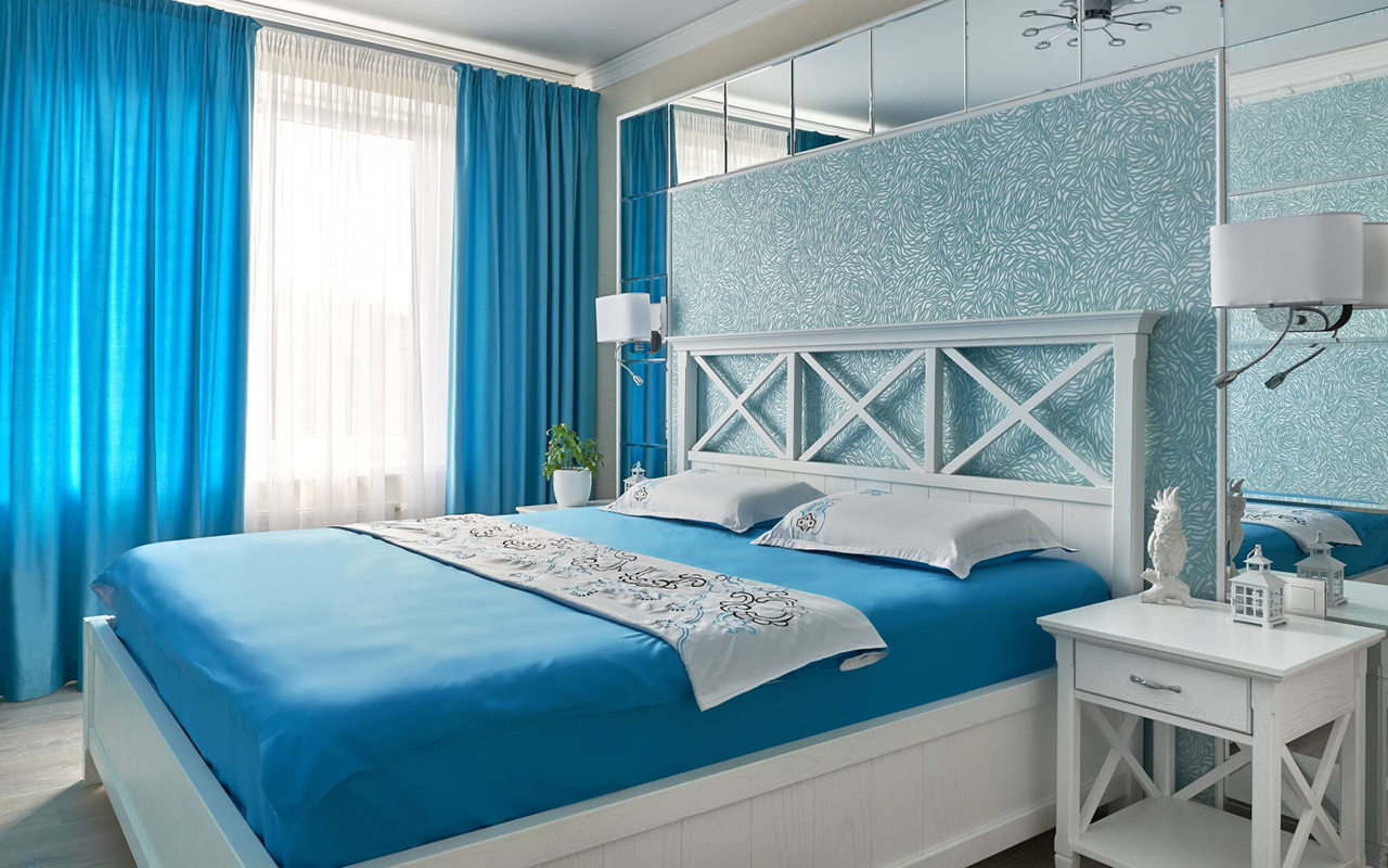 Спальни в голубых тонах - 35 фото дизайнов интерьеров