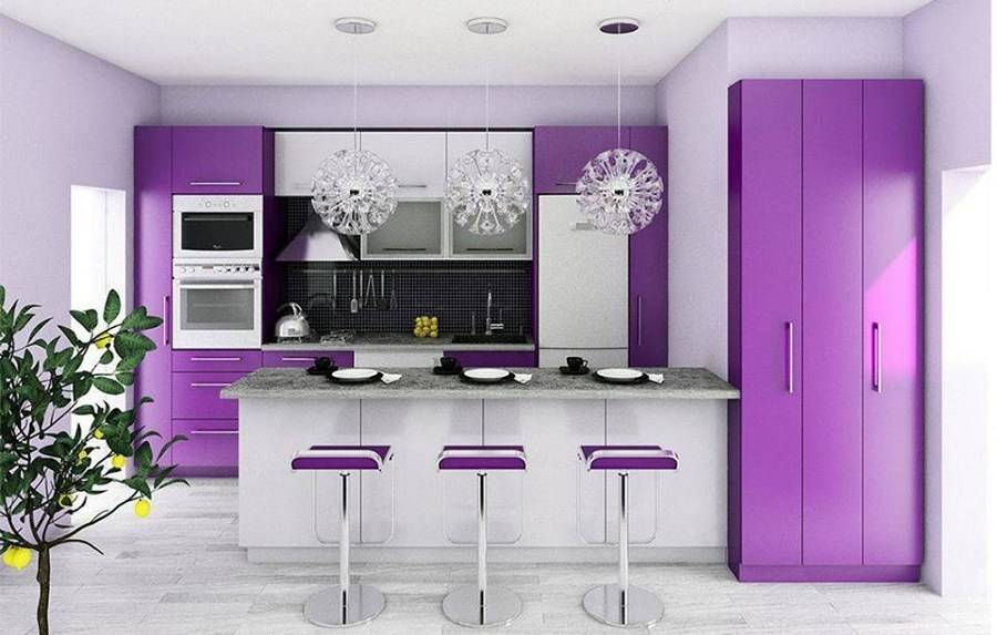 Дизайн фиолетовой кухни: фото реальных интерьеров кухни