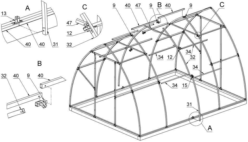Каркас теплицы 3х6 чертежи