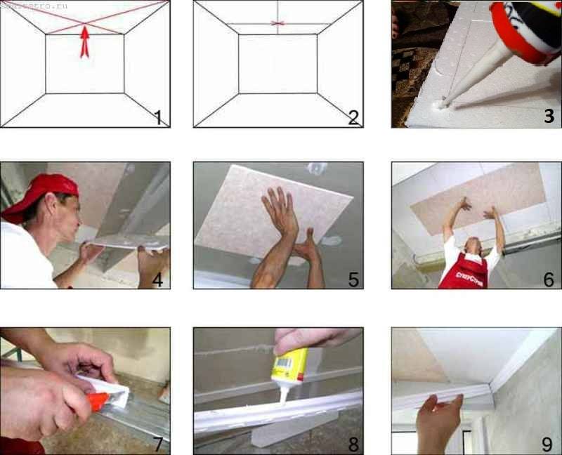 Как наклеить потолочную плитку?