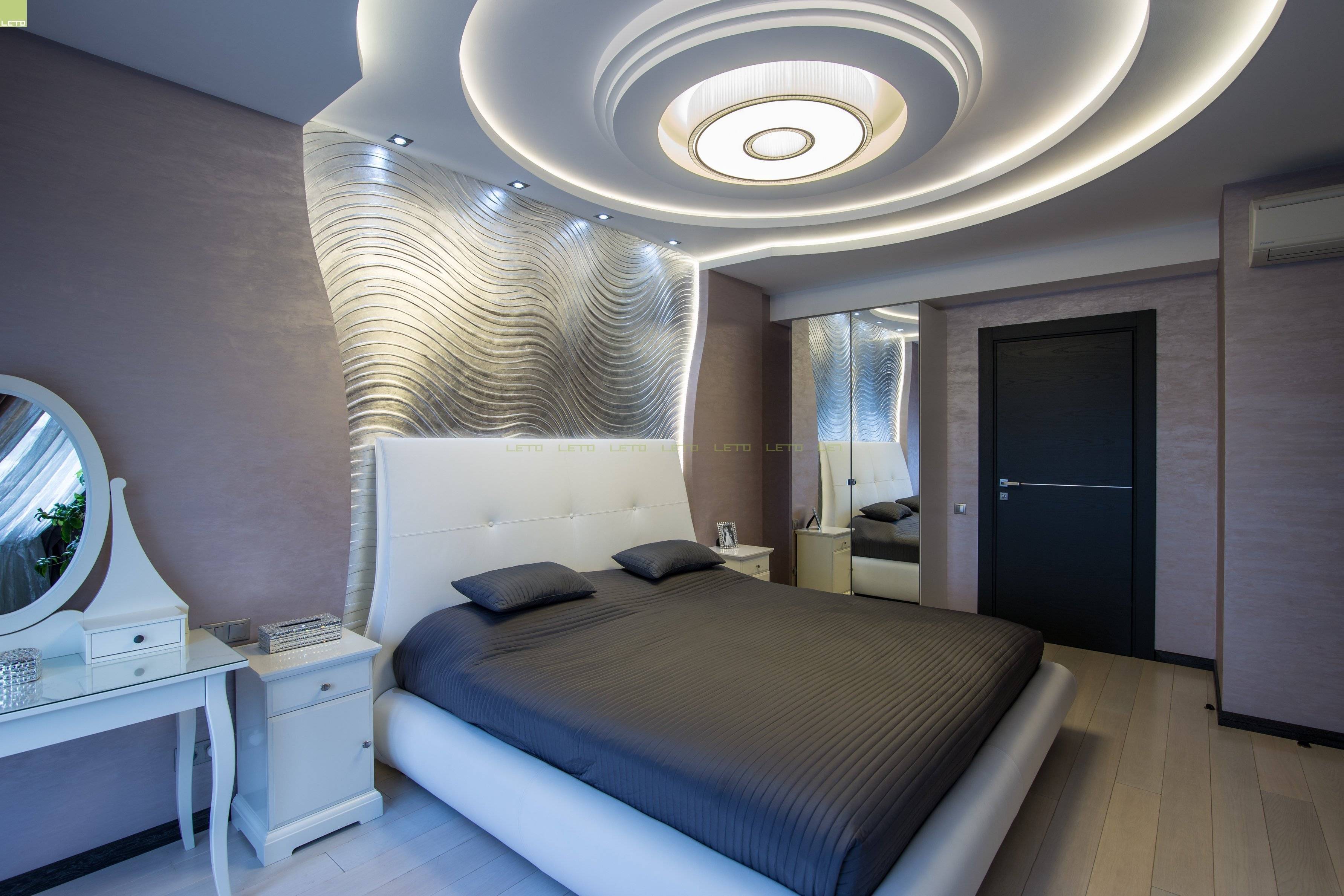 Потолки из гипсокартона для спальни: 50+ фото красивых вариантов дизайна, с подсветкой и другим освещением