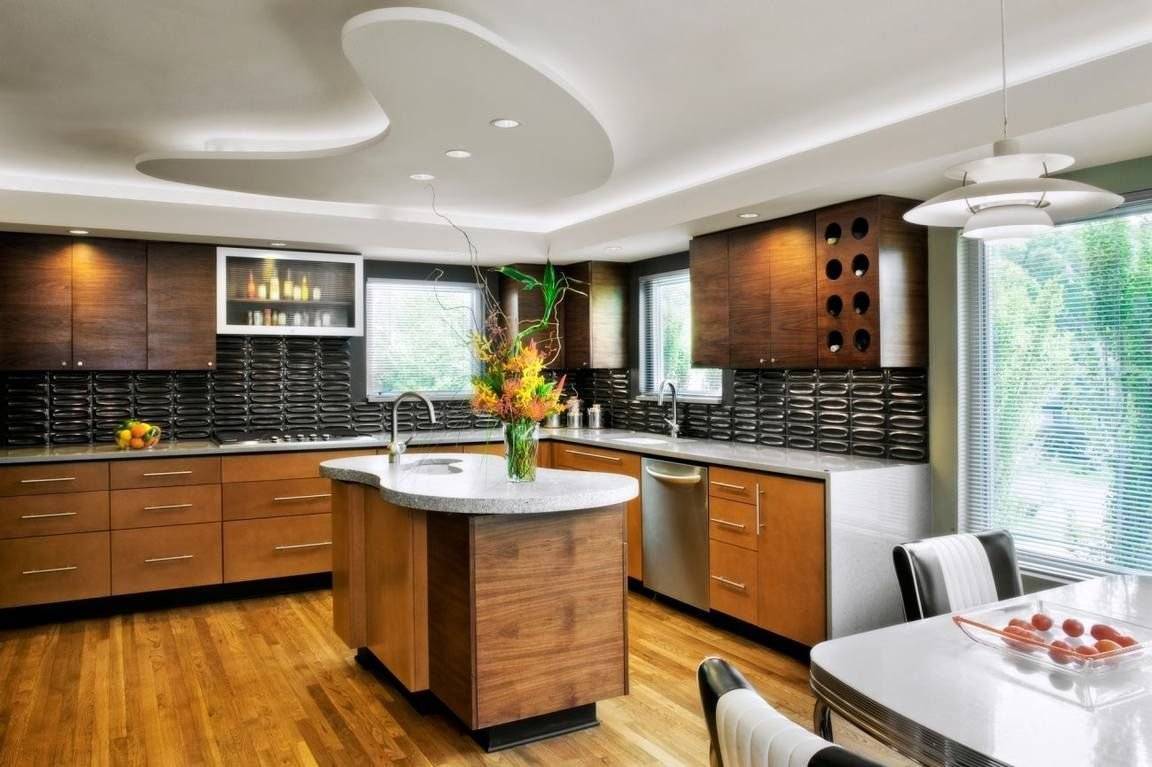 Подвесные потолки из гипсокартона на кухне: образцы на фото