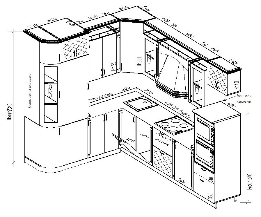 Проект кухни с размерами фото 2