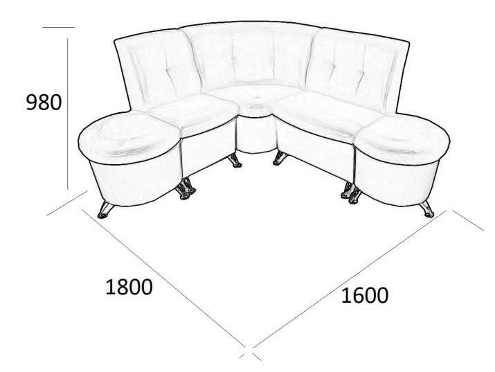 Уголок на кухню размеры
