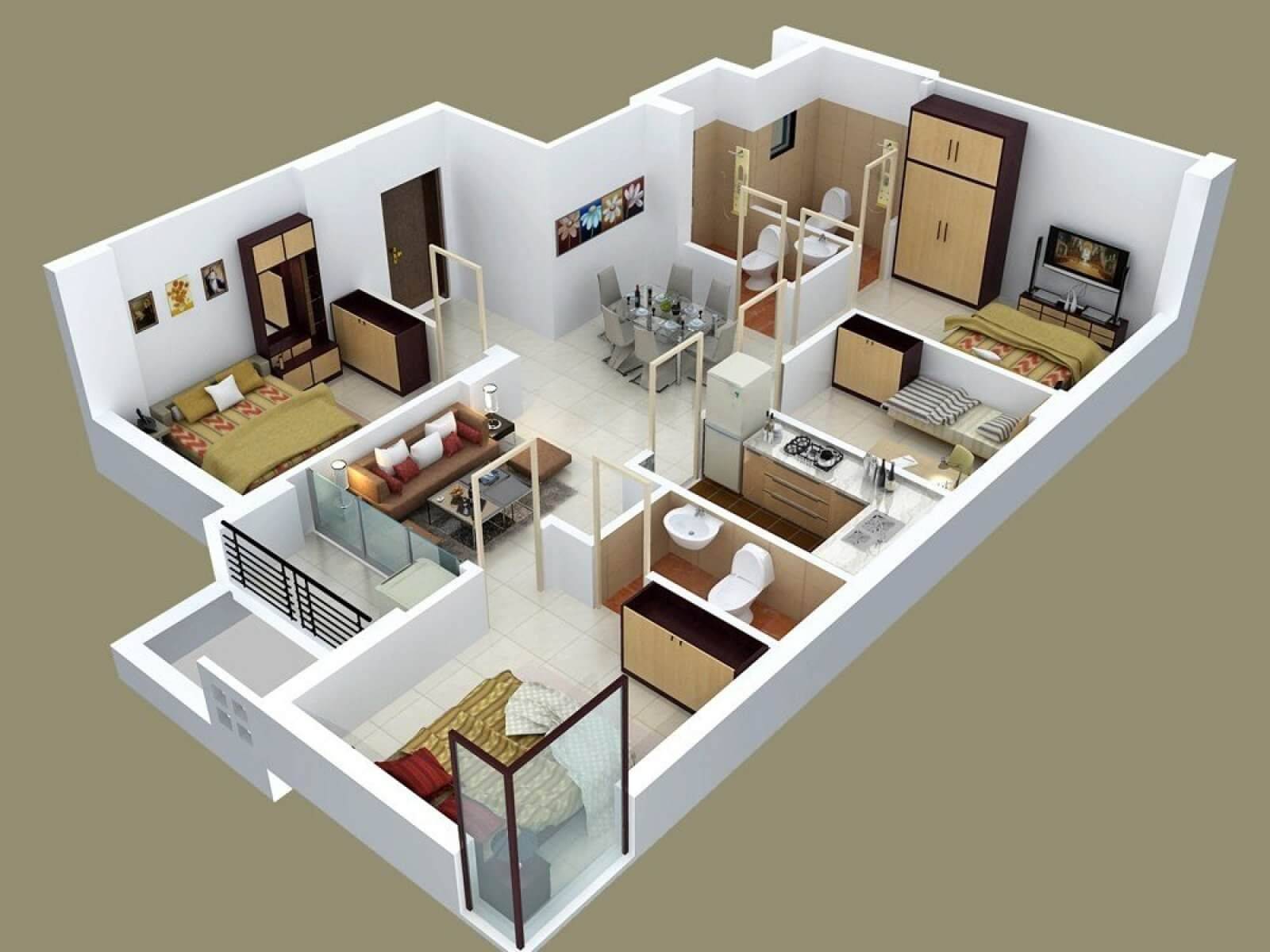 Современный дизайн 3-х комнатных квартир в доме серии п-3