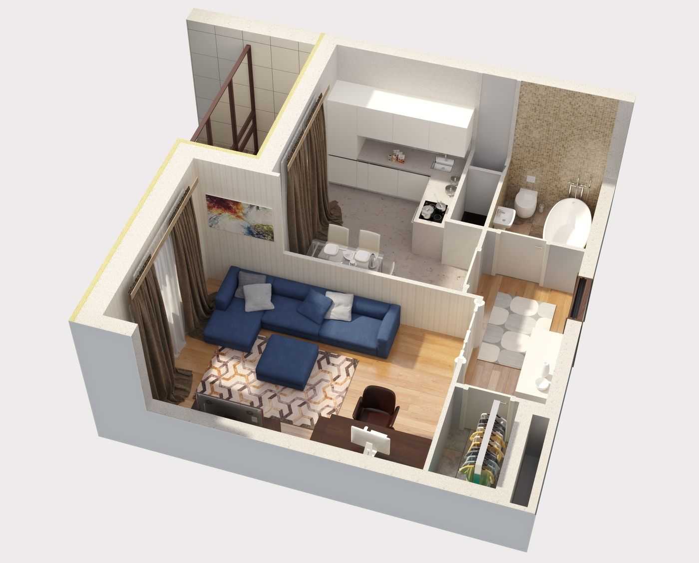 Дизайн квартиры 42 кв. м. – фото, зонирование, идеи обустройства