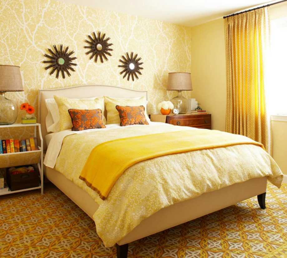 Желтая спальня (135 фото): желтый цвет в дизайне спальной комнаты, особенности оформления и подбор идеального сочетания