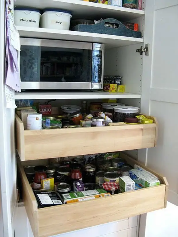 Хранение на кухне в шкафах: посуды, кастрюль, вещей, специй, продуктов, как правильно организовать в верхних ящиках, шкафчиках под мойкой, в высоких угловых напольных шкафах, идеи для системы хранения на маленькой кухне    :: клео.ру