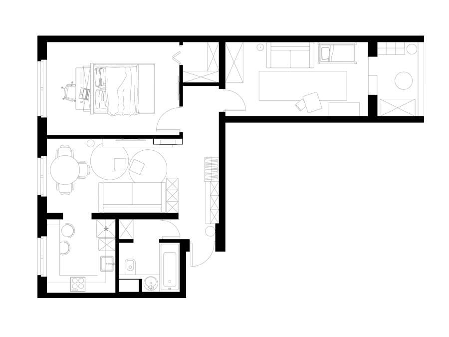 Проект дизайна трехкомнатной квартиры 60 кв. м.