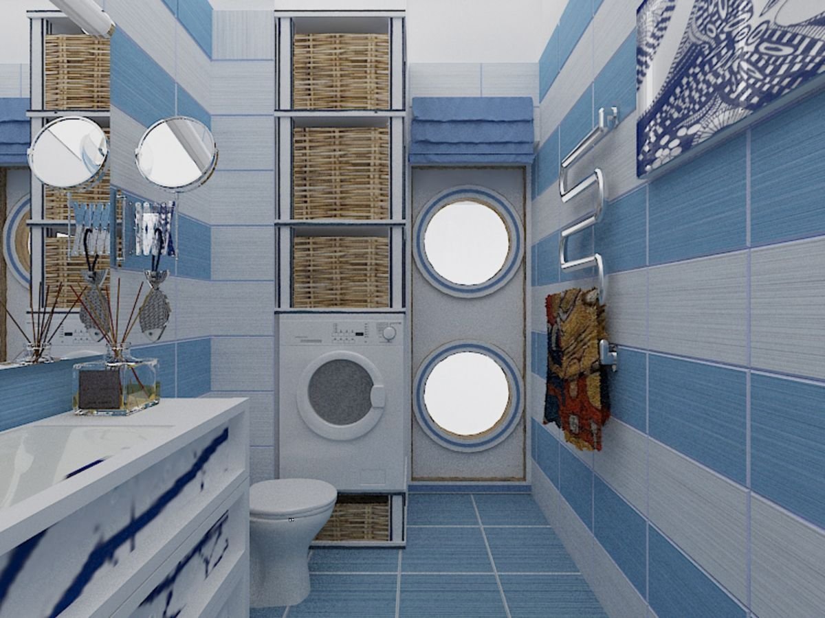 Ванная комната в морском стиле, дизайн и фото интерьеров