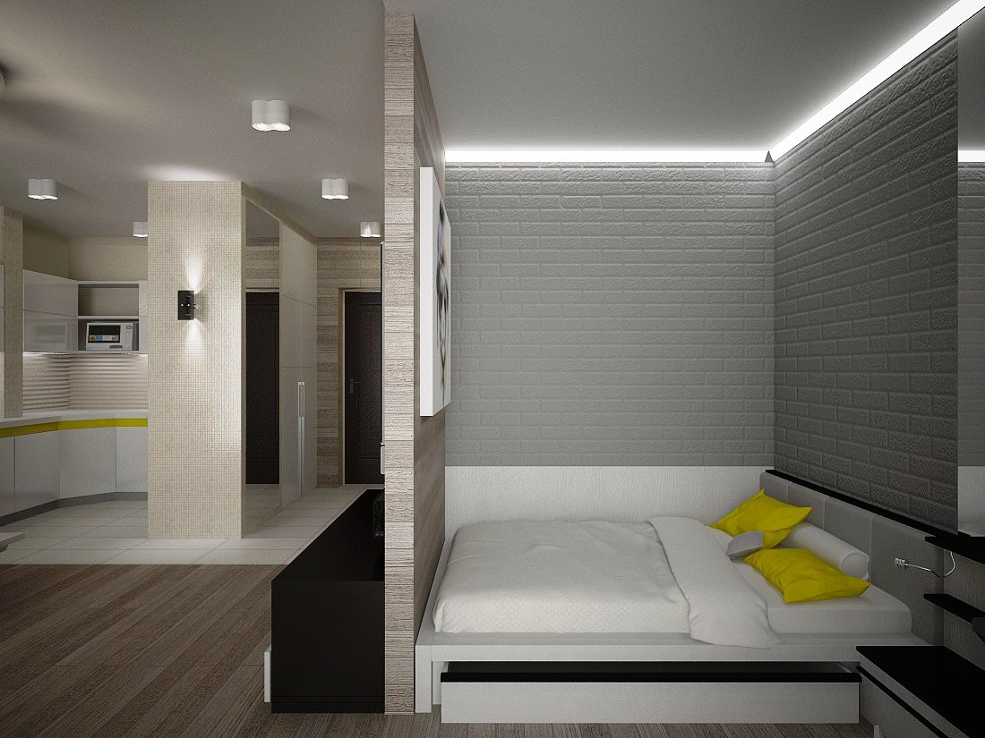 Однокомнатная квартира в стиле минимализм, базовый цвет - белый
