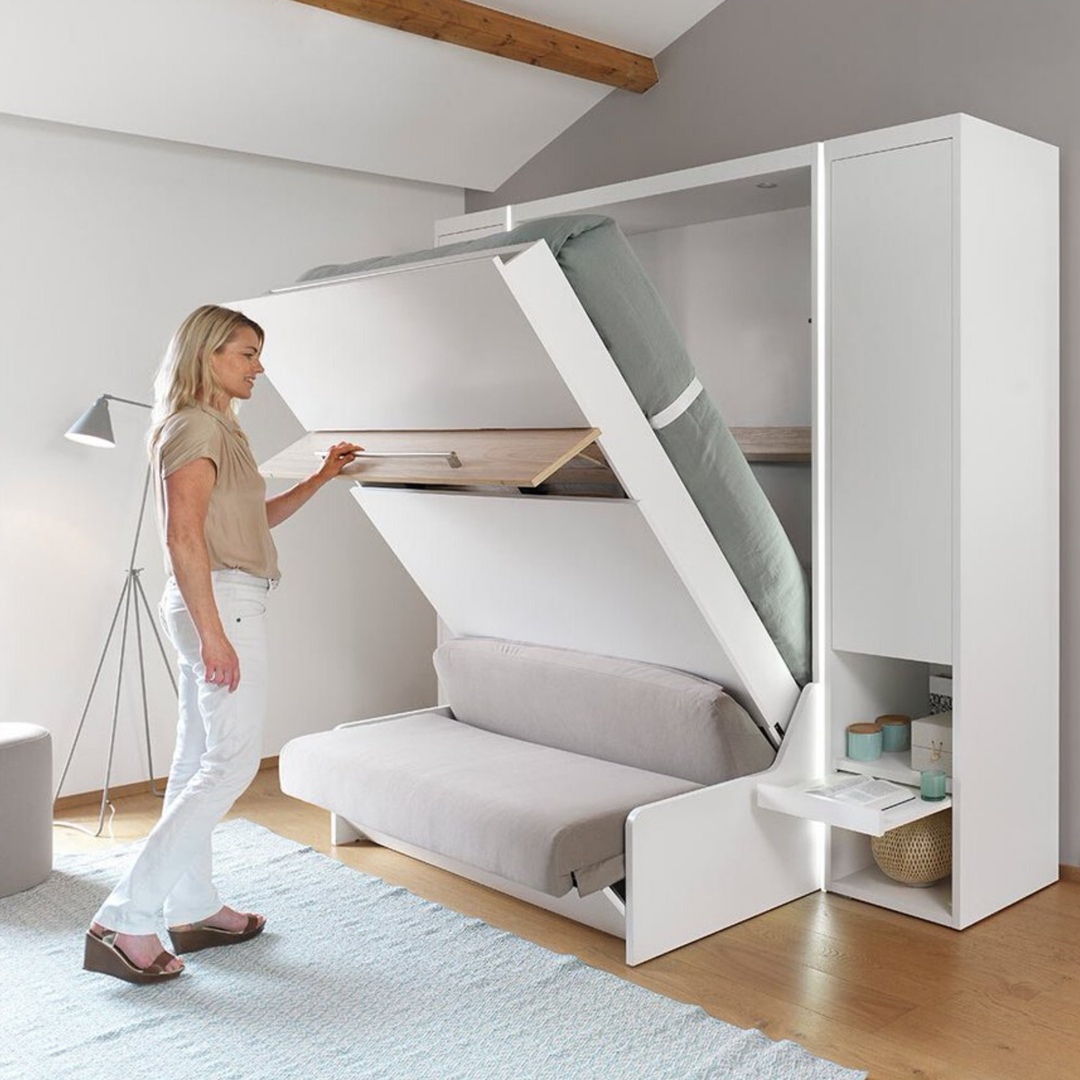 Встроенная кровать в шкаф в интерьере - фото примеров