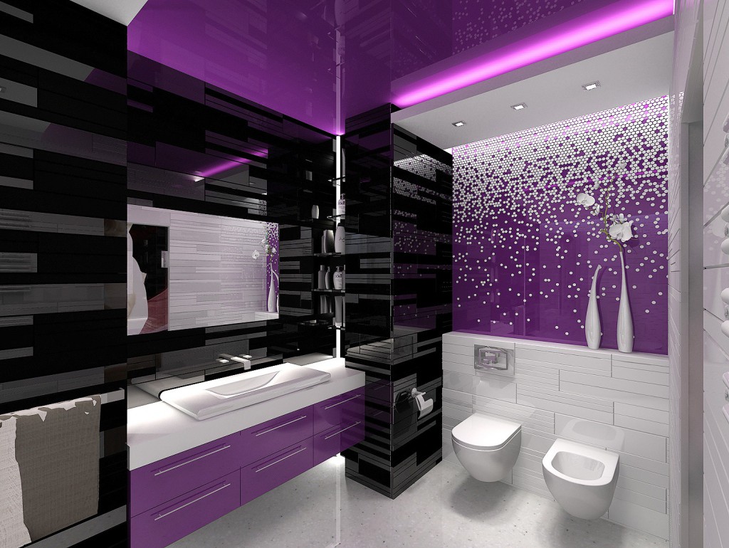 Сиреневая ванная комната: дизайн и оформление (фото)