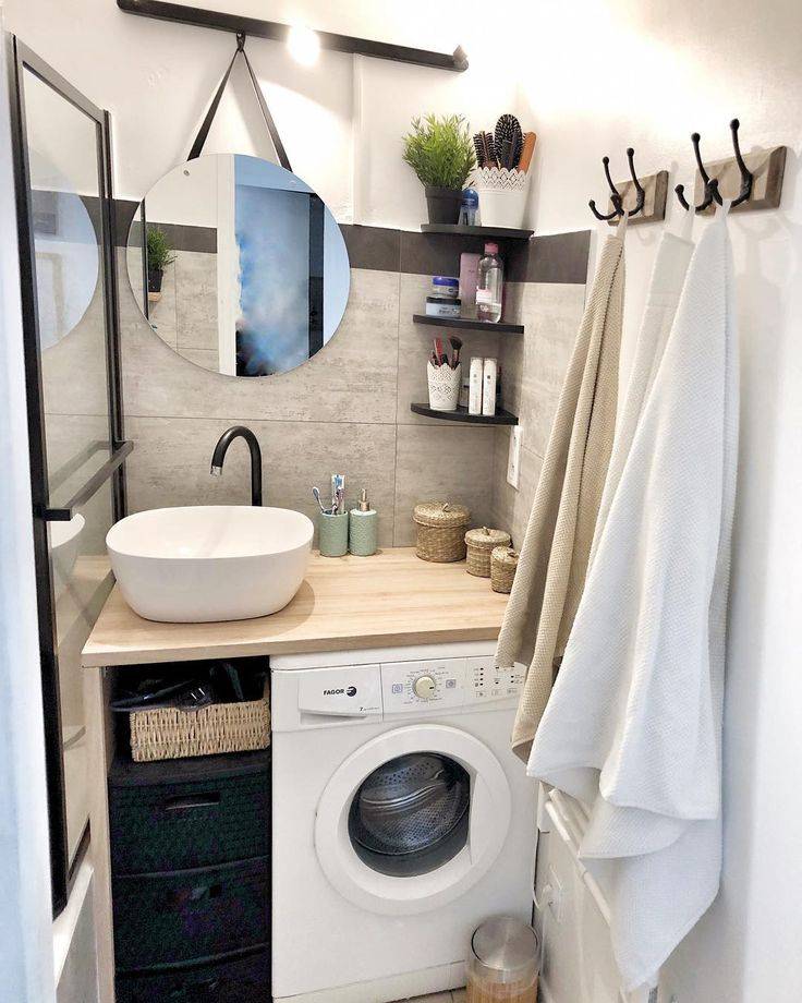 Дизайн ванной комнаты маленького размера со стиральной машиной - варианты размещения, стили