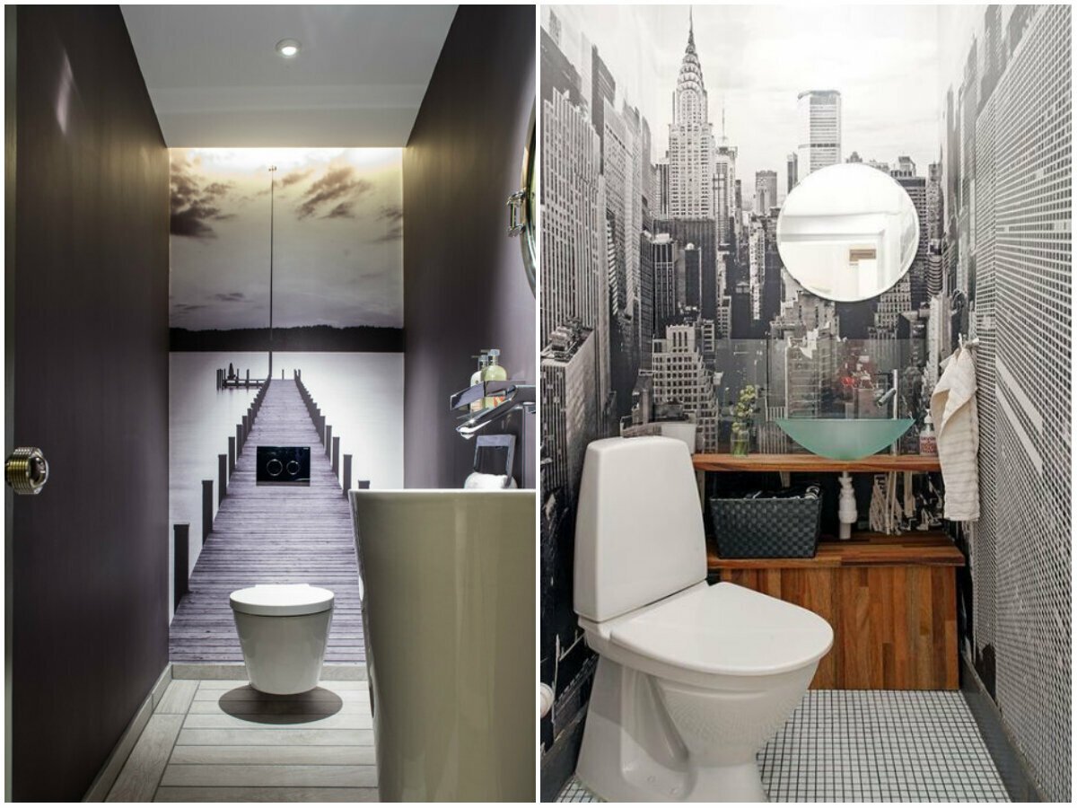 Есть альтернатива плитке и краске для отделке стен в туалете и это обои 
- eto-oboi.ru