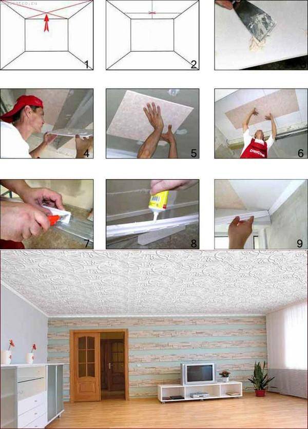 Как правильно клеить потолочную плитку - пошаговая инструкция