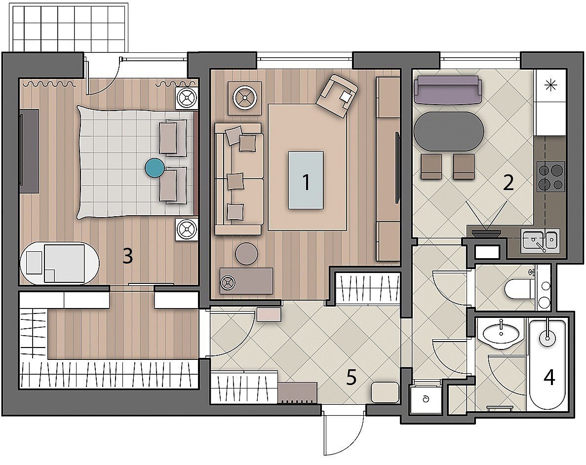 дизайн и перепланировка двухкомнатной квартиры