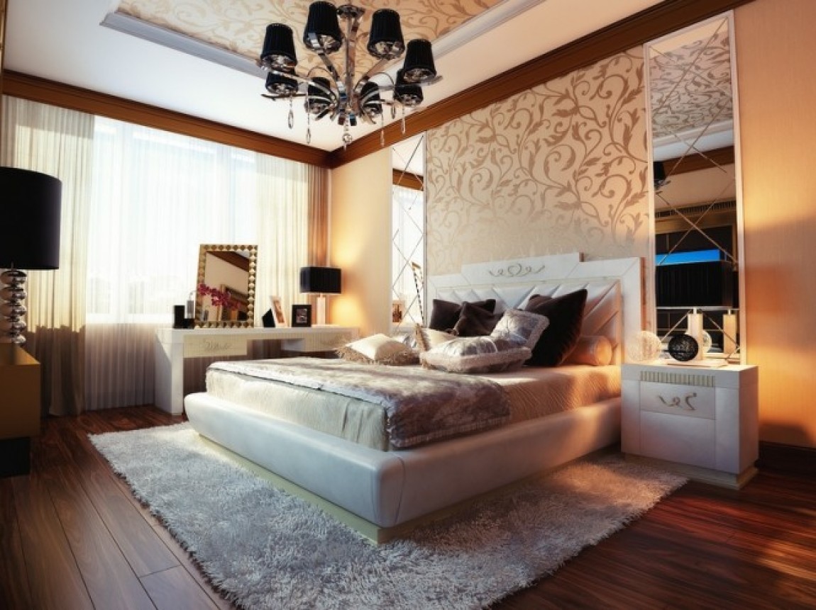 Спальня в стиле модерн в белых, бежевых и серых тонах: фото интерьера