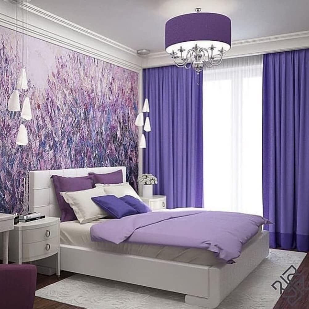 Сиреневые шторы в спальне (34 фото): занавески и вуали