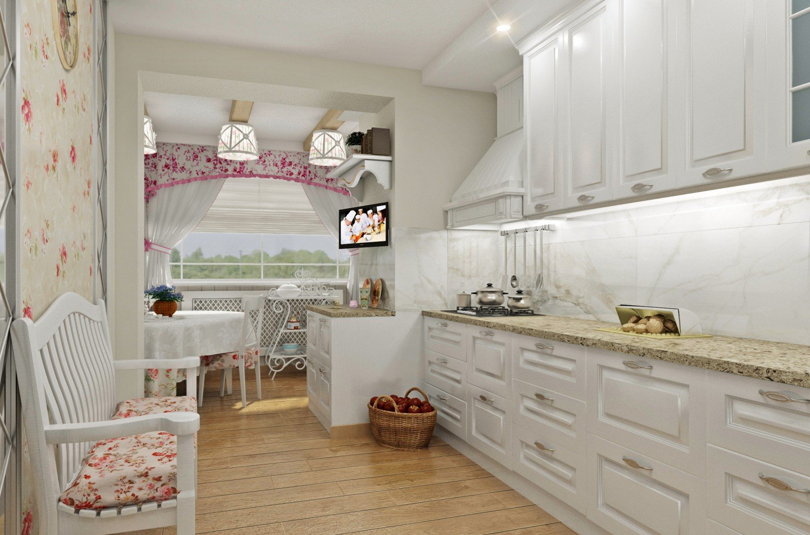 белая кухня в стиле прованс интерьер