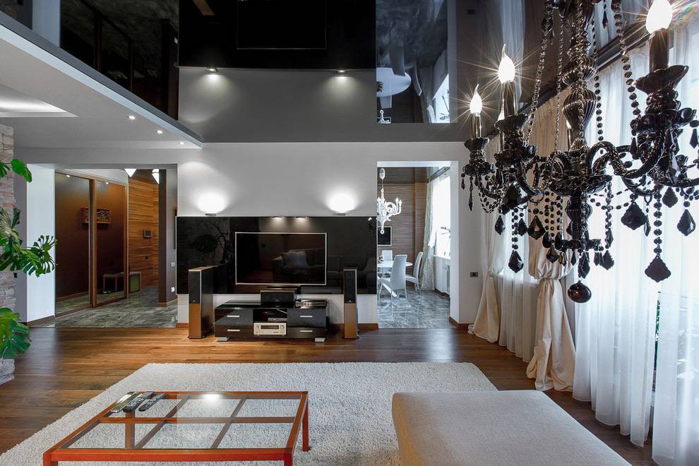 Черный потолок в комнате: особенности оформления, дизайн, виды, сочетания, фото