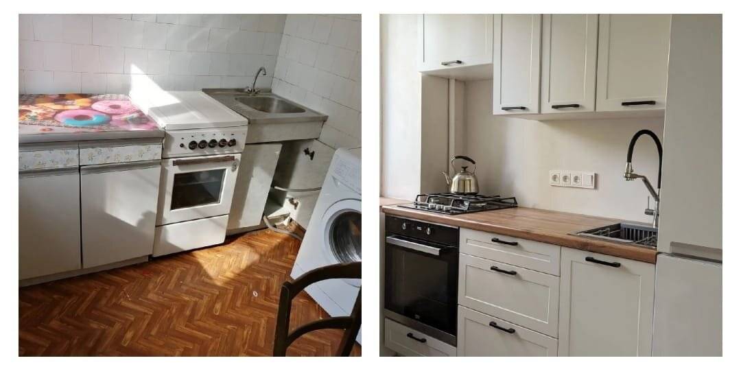 Дизайн маленькой кухни с холодильником — фото