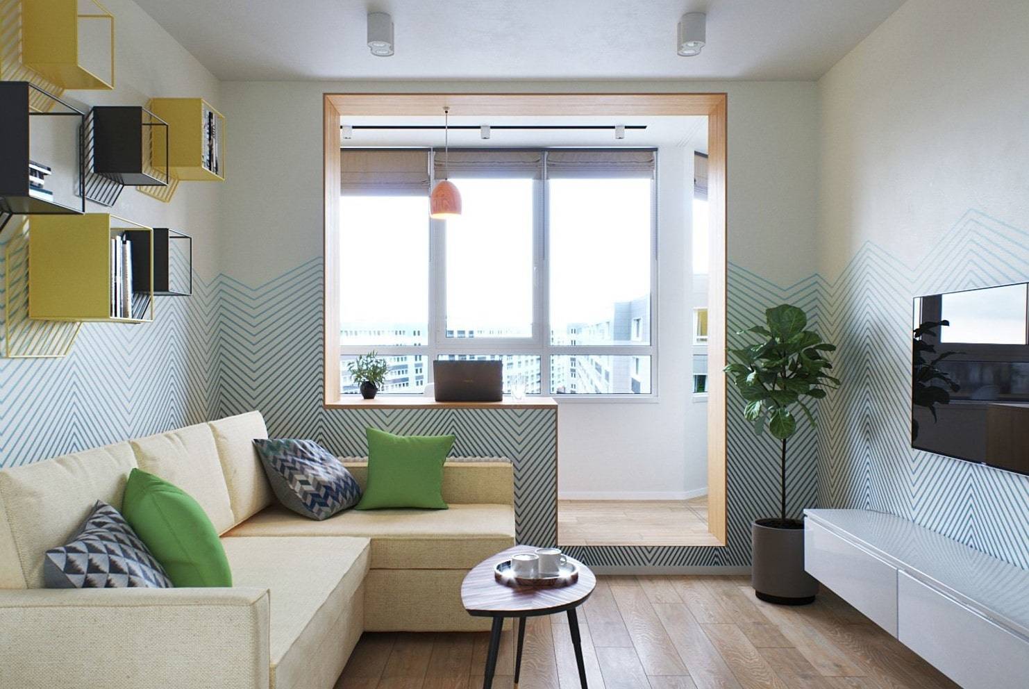 Дизайн однокомнатной квартиры с лоджией: 3D проект от Юлии Черновой