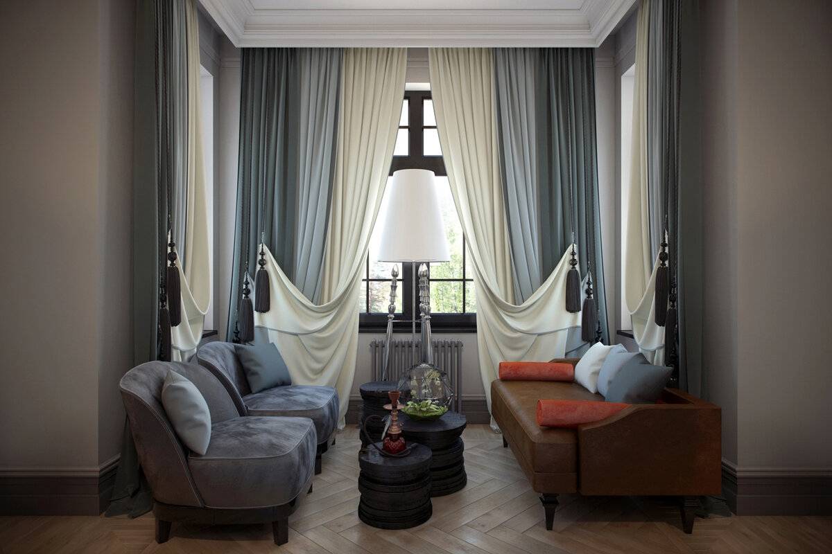 Двойные шторы: 100 фото вариантов применения в спальнях и гостиных