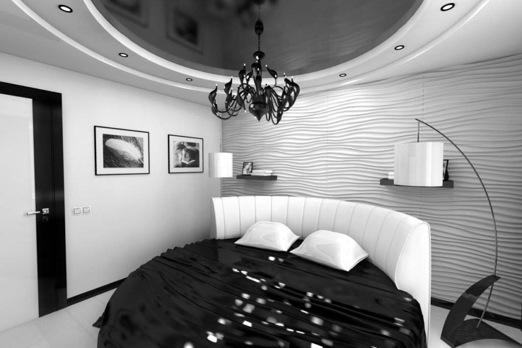 Черно белый натяжной потолок – его особенности, формы, дизайн