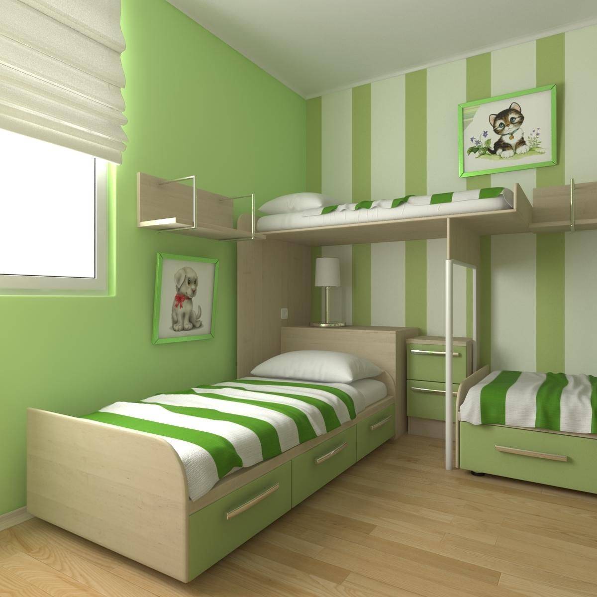 детская комната с тремя кроватями