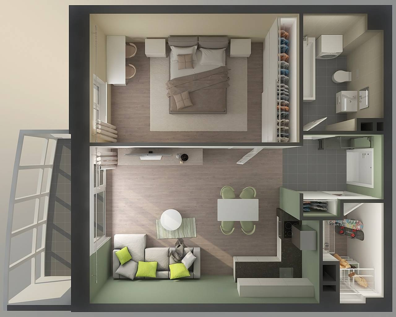 12 идей зонирования однокомнатной квартиры + 60 реальных фото