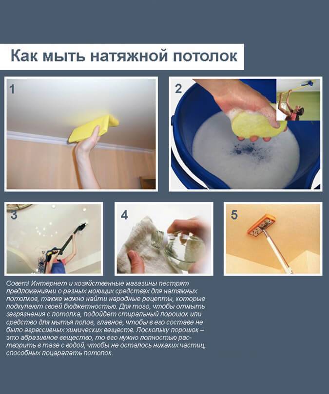 Как мыть натяжные потолки в домашних условиях без разводов – матовые