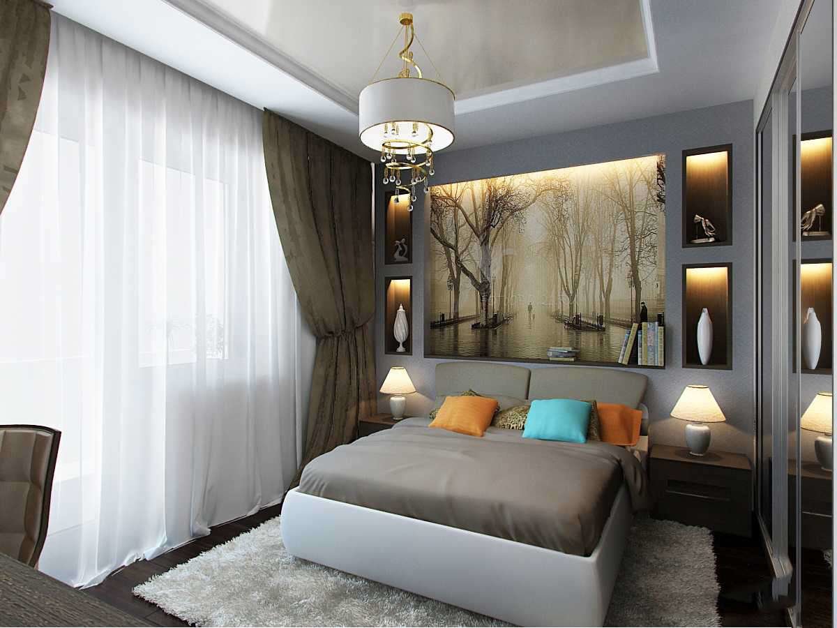 Современная планировка маленькой спальни 12 кв. м: фото интерьера и дизайн-проекты прямоугольных и квадратных комнат