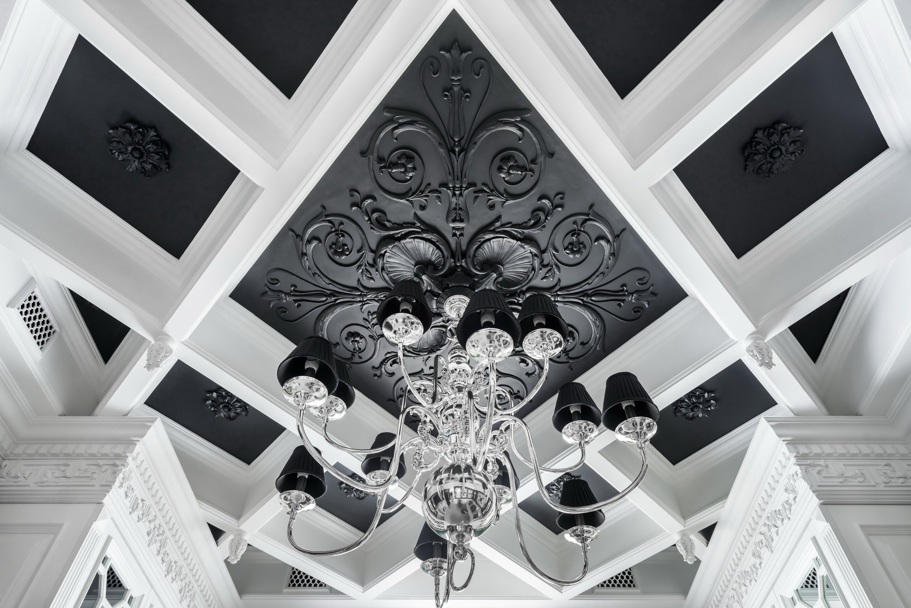 Черно-белый натяжной потолок: 50 фото, современные идеи оформления
