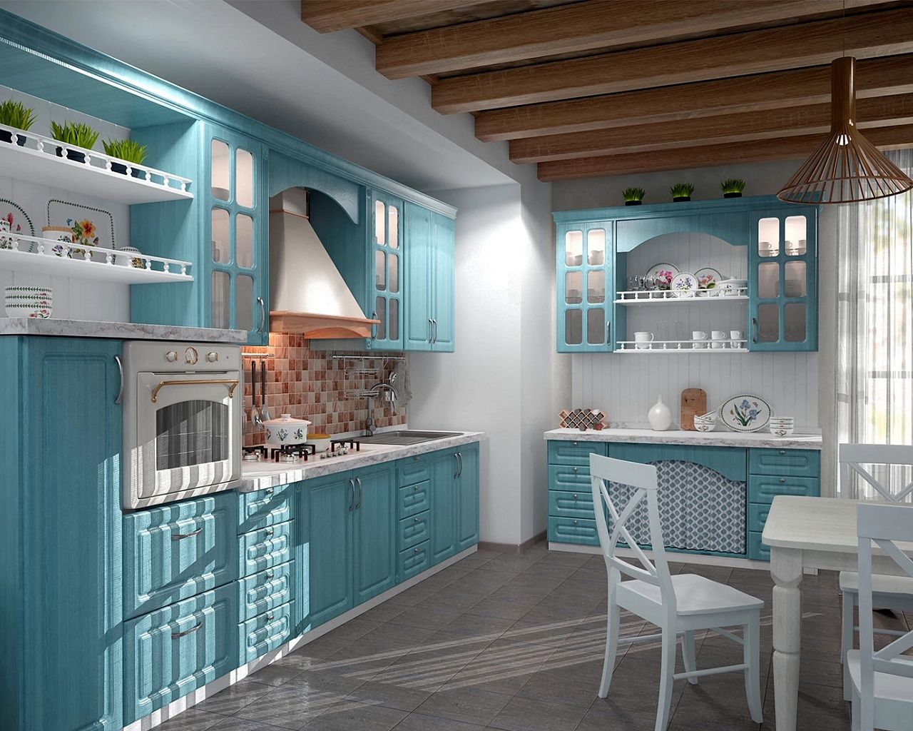 кухня в стиле прованс в малогабаритной кухне мятного цвета