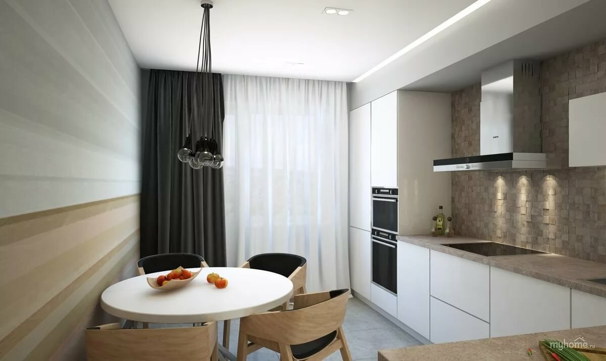 Дизайн кухни 13 квадратных метров с балконом, диваном и телевизором прямоугольная
 - 32 фото