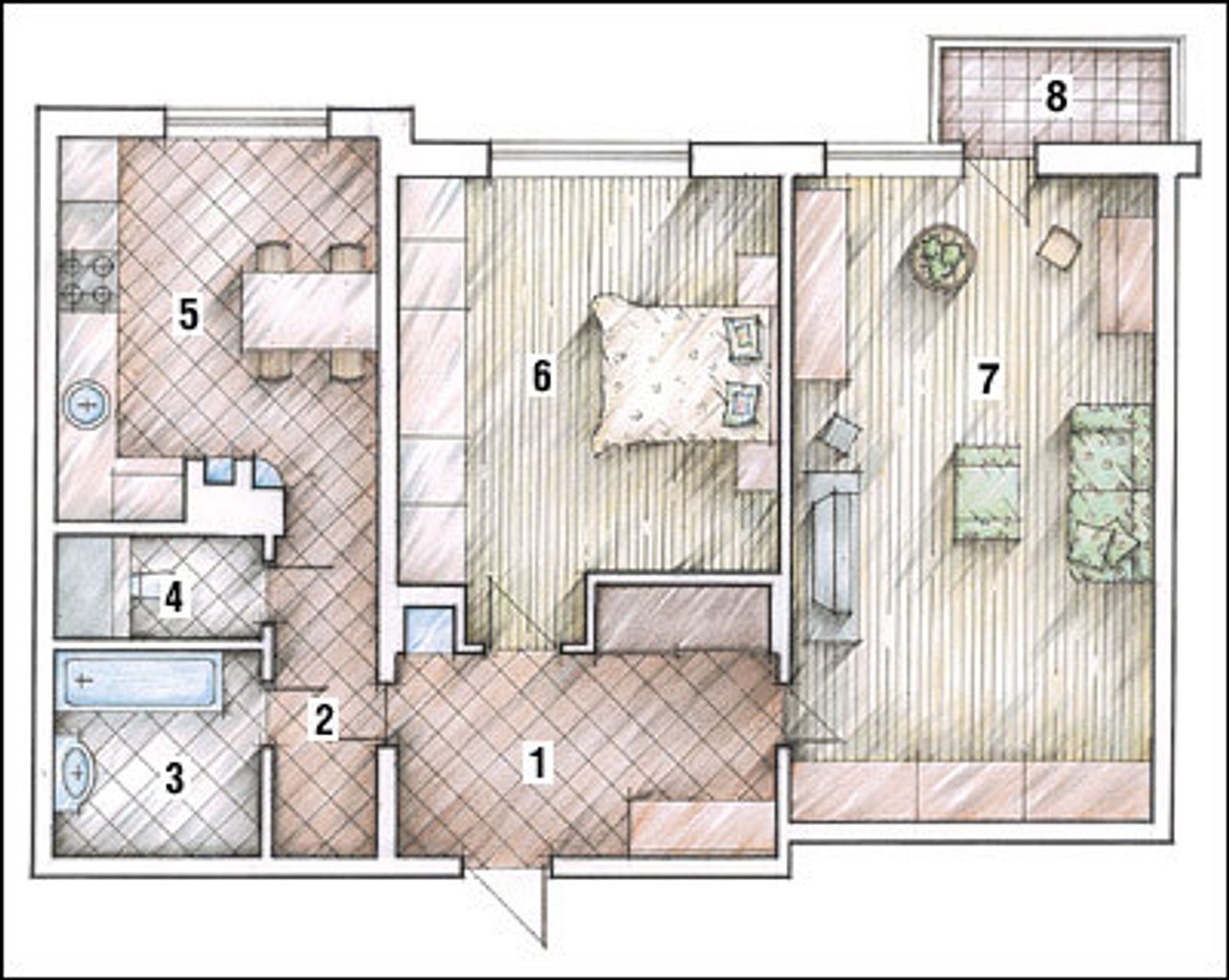 План перепланировки двухкомнатной квартиры в панельном доме