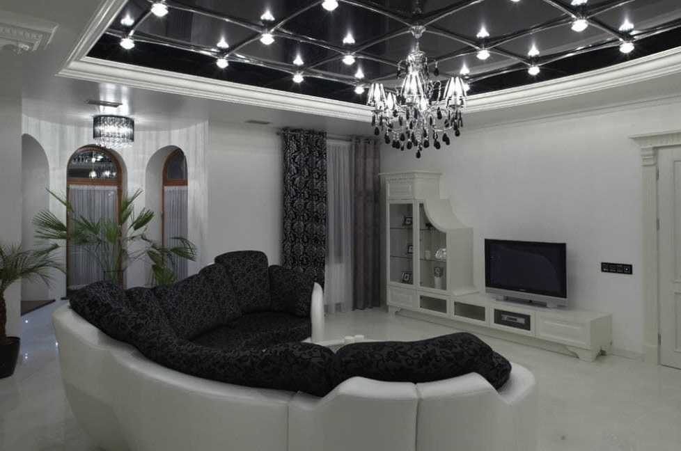 Натяжной потолок черно-белый - фото интерьера и описание дизайна