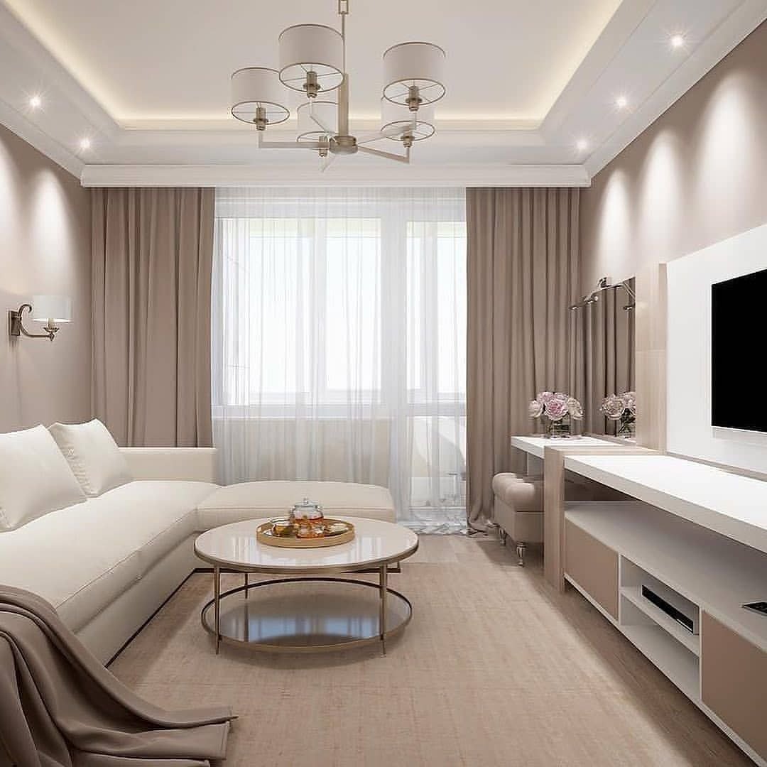 гостиная комната в современном стиле в светлых тонах
