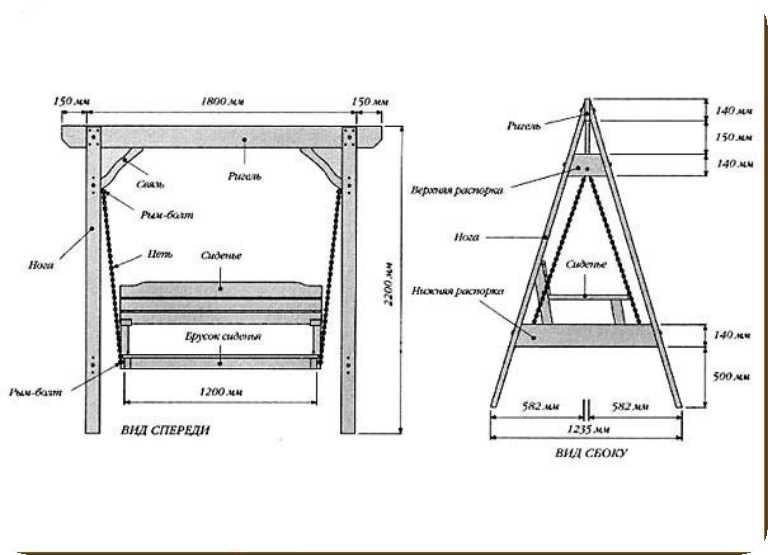 Садовые качели своими руками чертежи и схемы