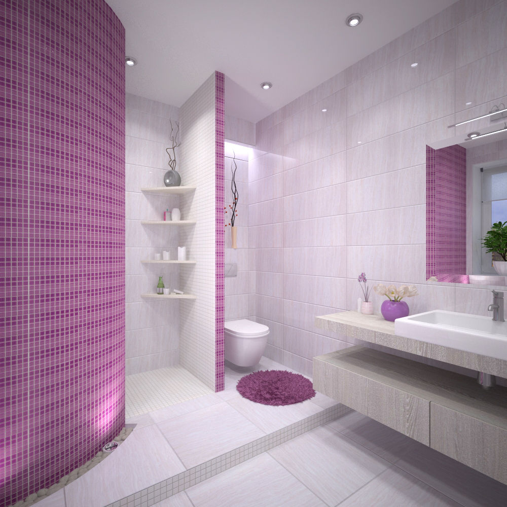 Сиреневая ванная комната — 50 фото величественно приятного цвета в интерьере