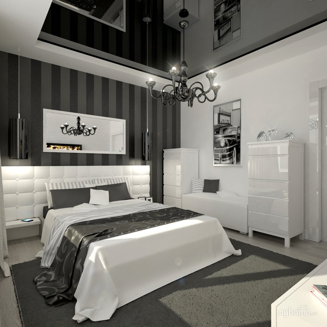 Черно белая спальня (45 фото+видео) для поклонников элегантнности
